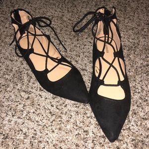 Lace up suede black flats